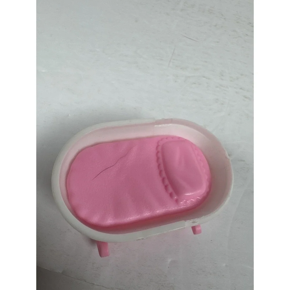 Vintage ARCO Pink and White Rocking Dollhouse‎ Cradle Bed Miniature Furniture